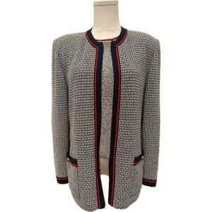 St John Santana Knit Jacket Tank Twin Set Navy Red Trim Holiday 8 S Chic Classic